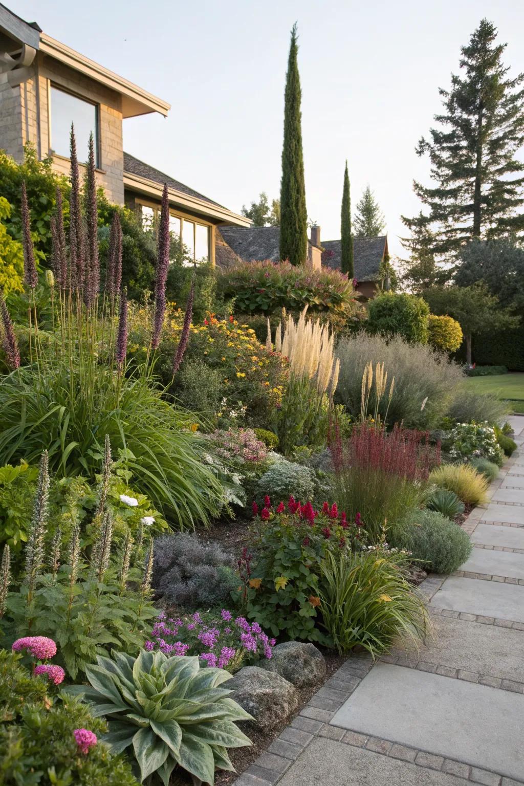 A garden that captivates with varied plant heights.