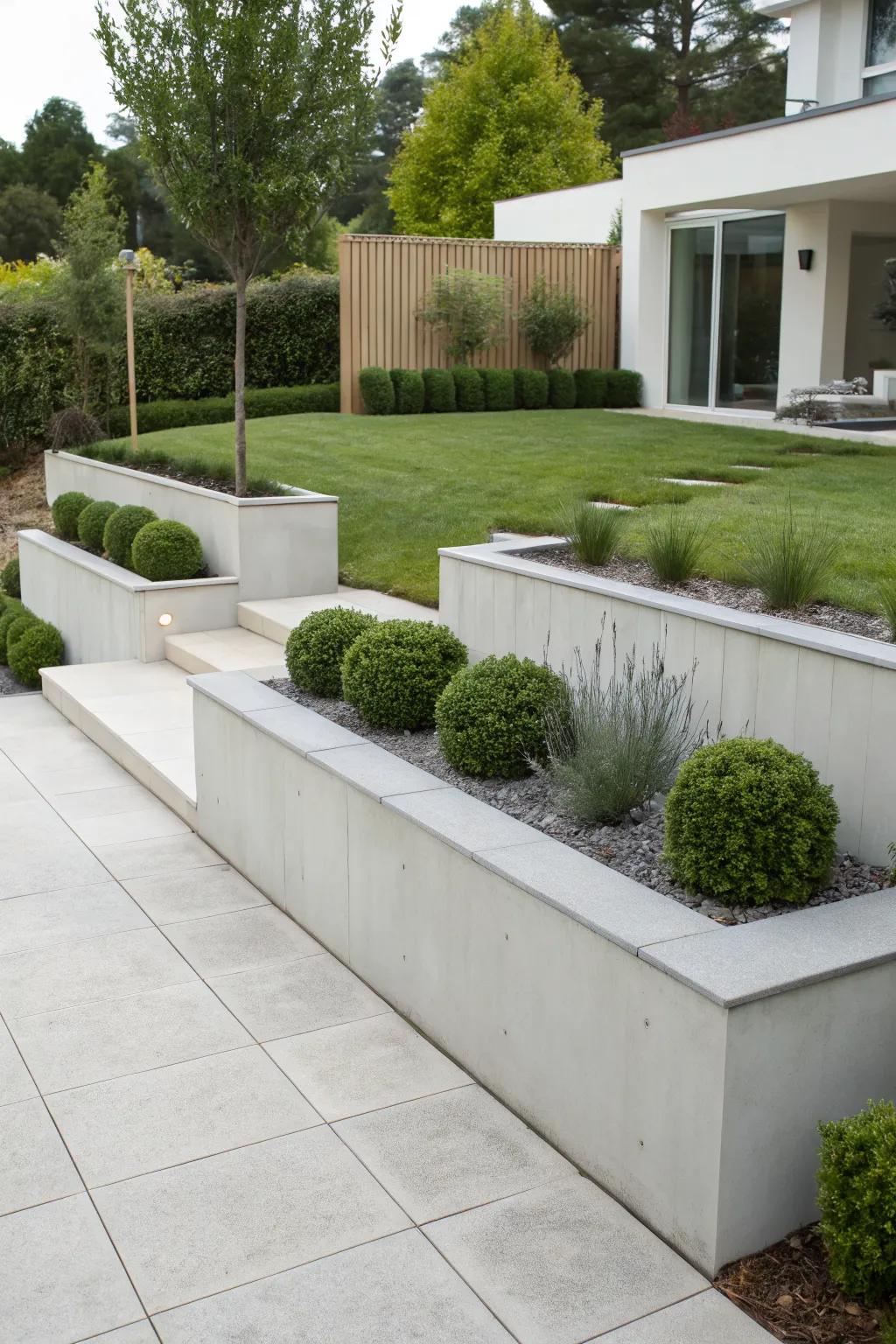 Sleek finishes give this retaining wall a modern feel.