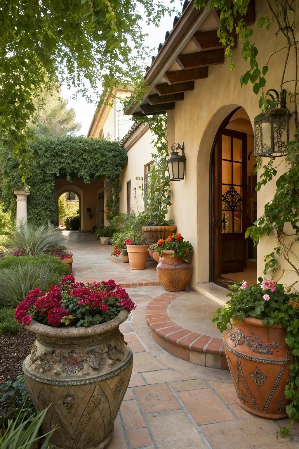 Add visual interest with decorative pots and planters.