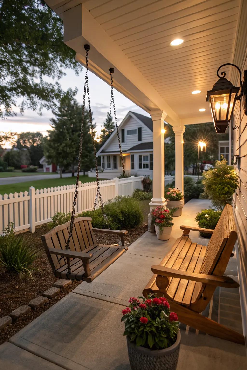 Effective lighting transforms your porch into a magical evening space.