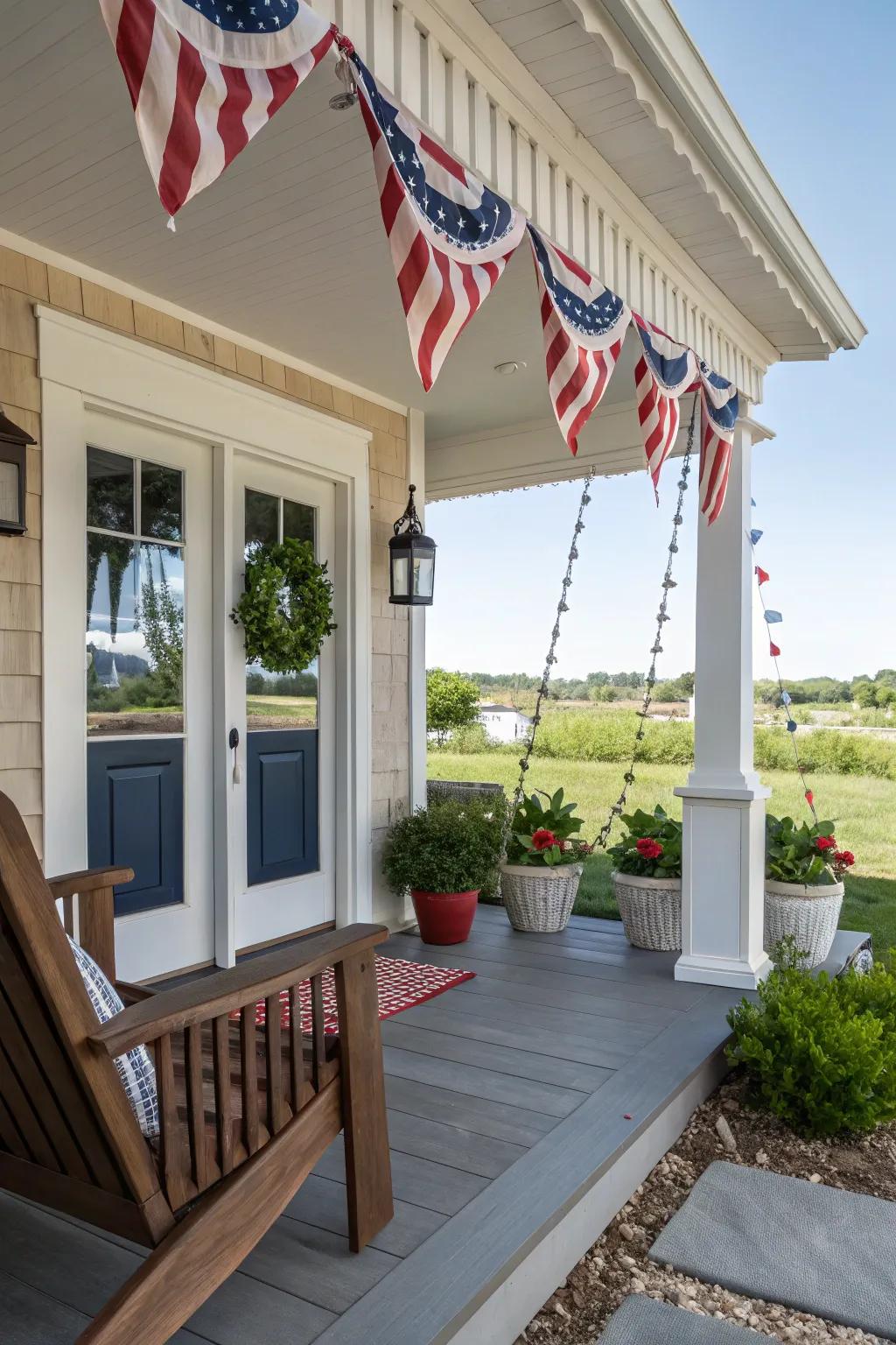 Bunting over the doorway creates a welcoming entrance.