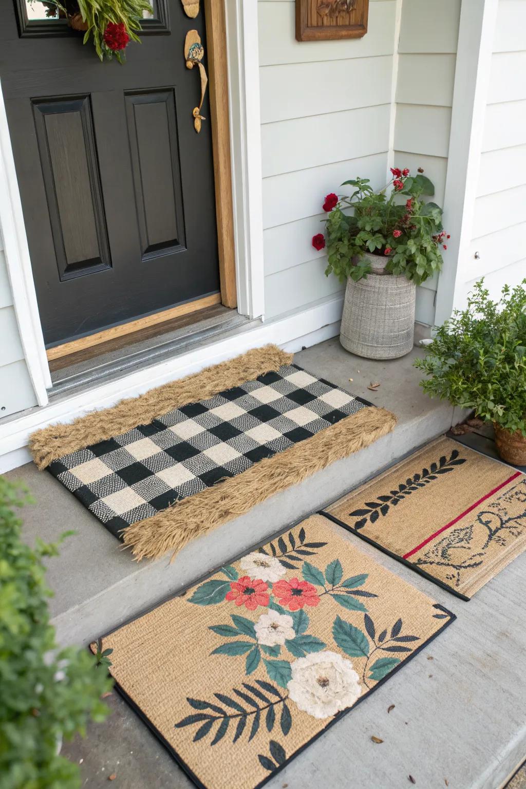 Create a warm welcome with layered mats.