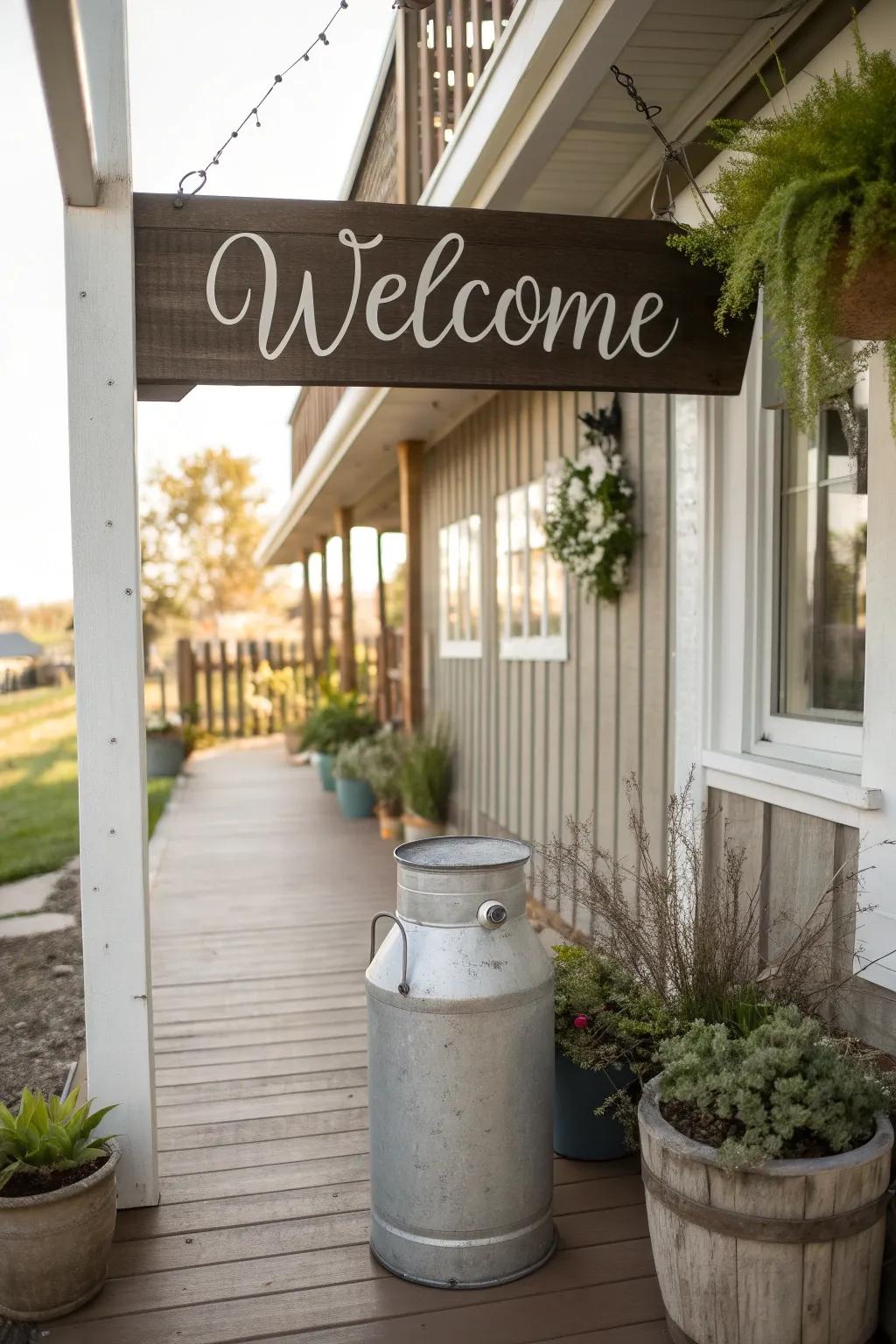 A welcoming message adds a personal touch to your porch decor.