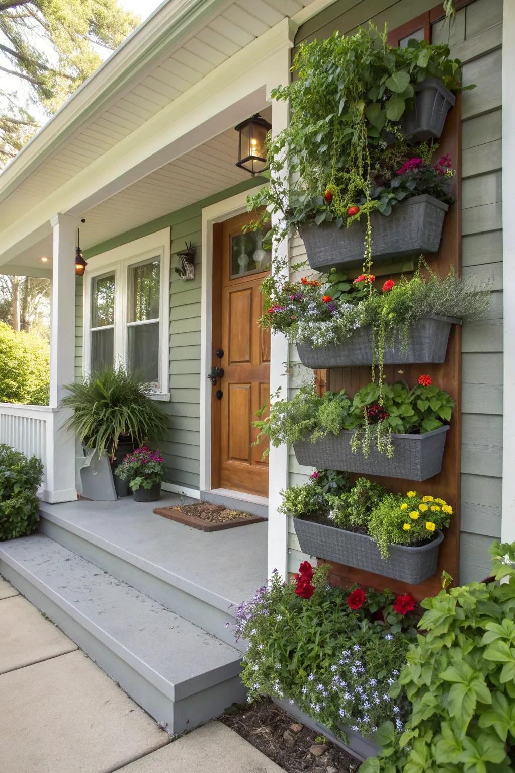 Vertical gardens make the most of small porch spaces.