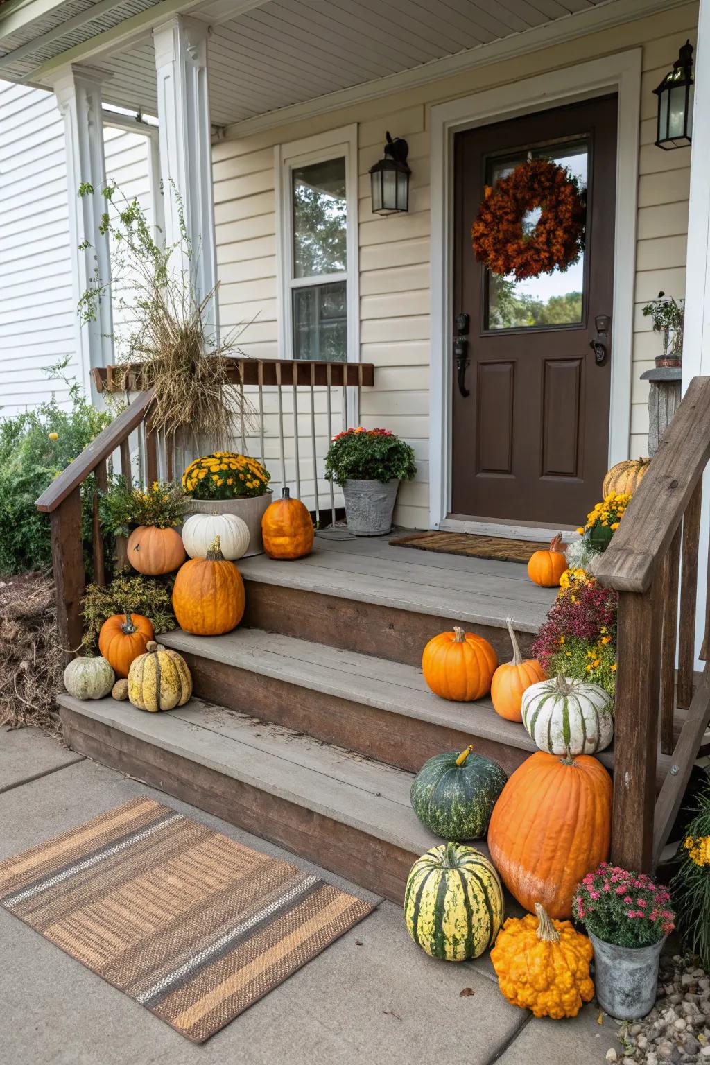 A mix of gourds adds texture and interest to your fall porch.