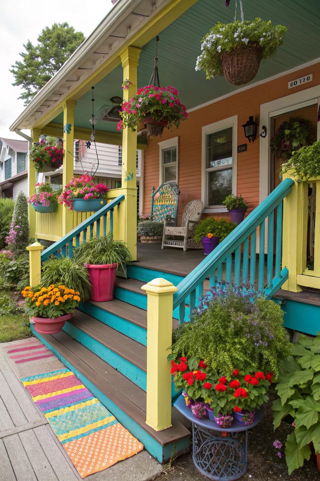 Add personality to your porch with a pop of color on your railings.