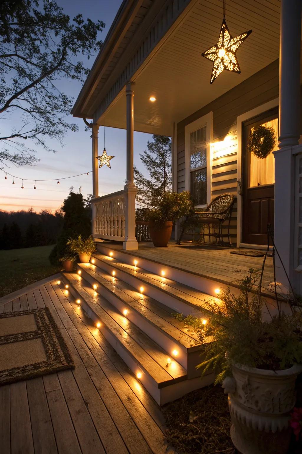 Lighting transforms your entrance into a nighttime showstopper.