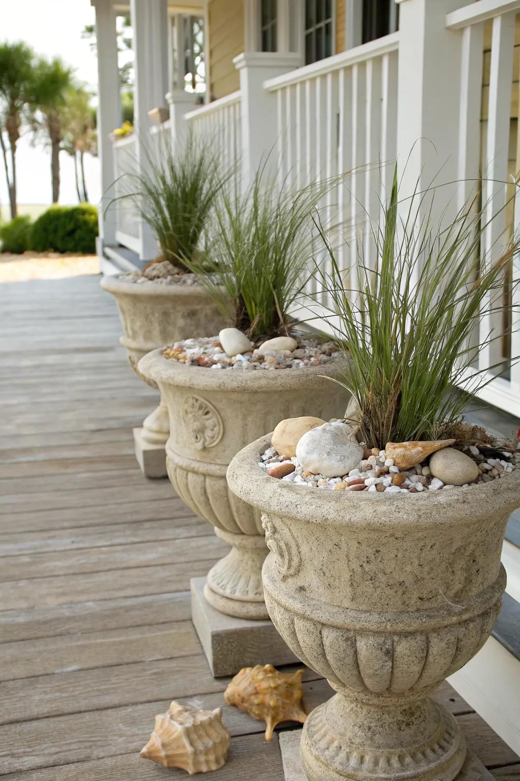 Create seaside charm with beach-inspired urns.