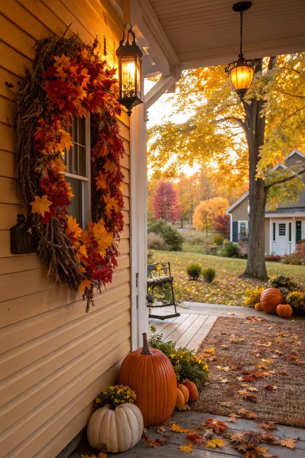 A seasonal wreath adds festive charm to the porch.