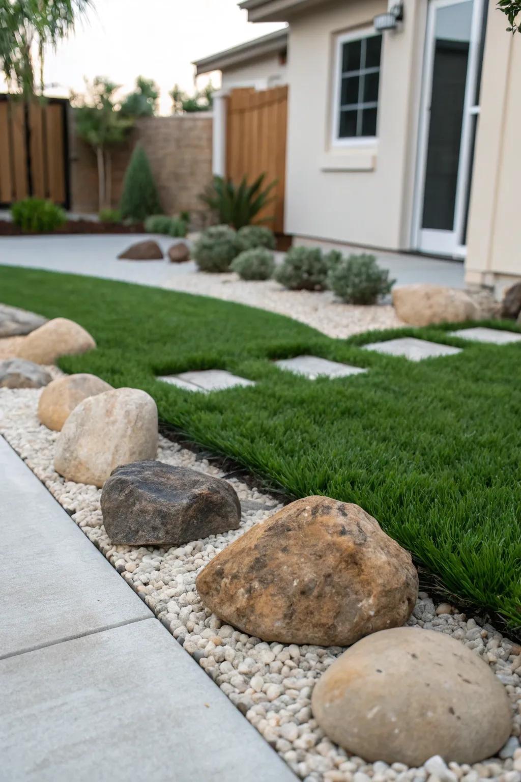 Minimalist design with clean lines and sparse rock arrangements.
