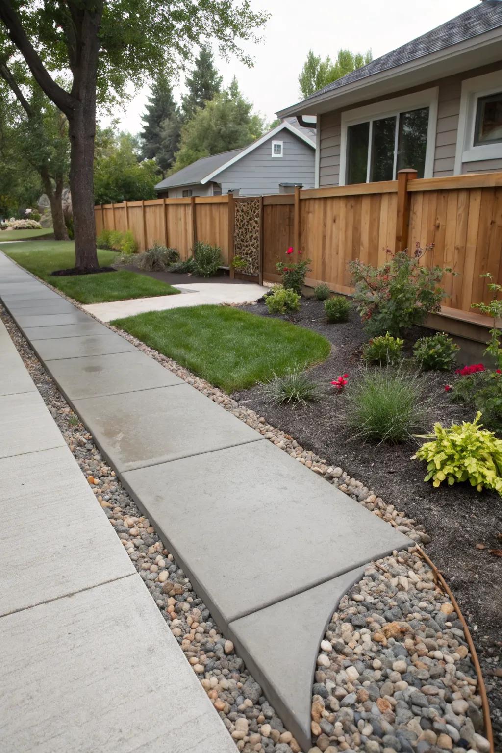 Contrasting textures create visual intrigue in this front yard.