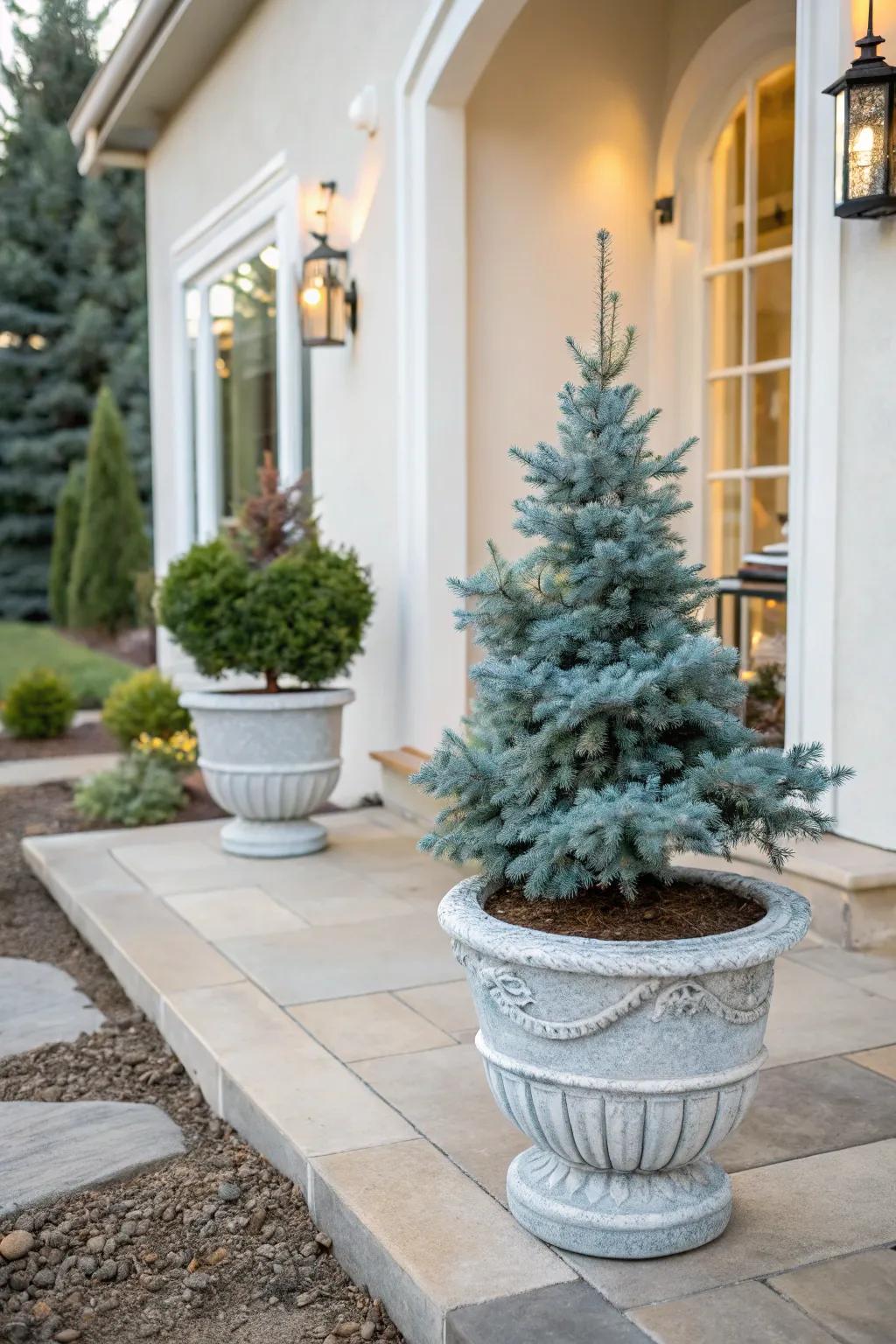 Dwarf blue spruce make stunning and versatile container showpieces.