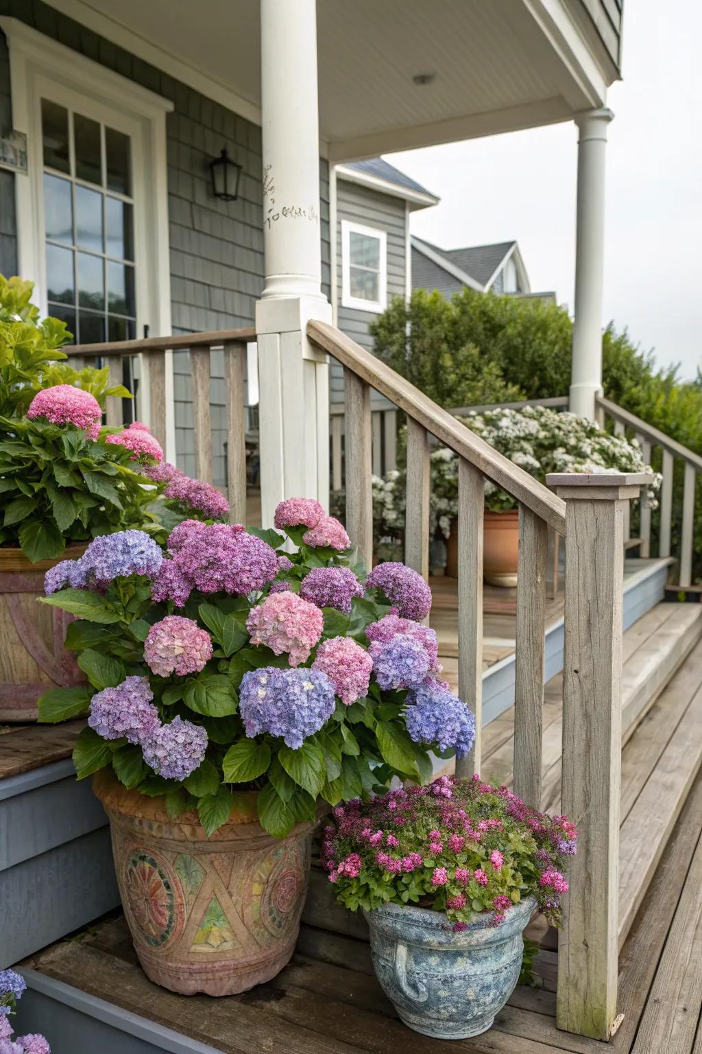 Add versatility with potted hydrangea displays.
