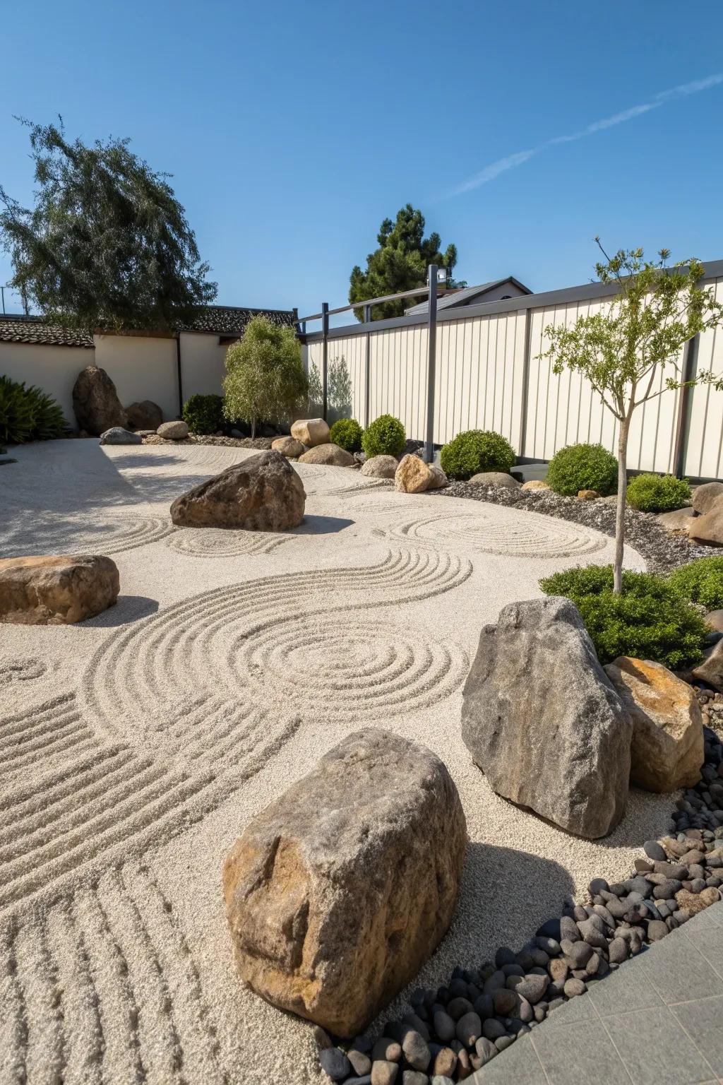 A Zen garden offers a peaceful retreat right outside your door.