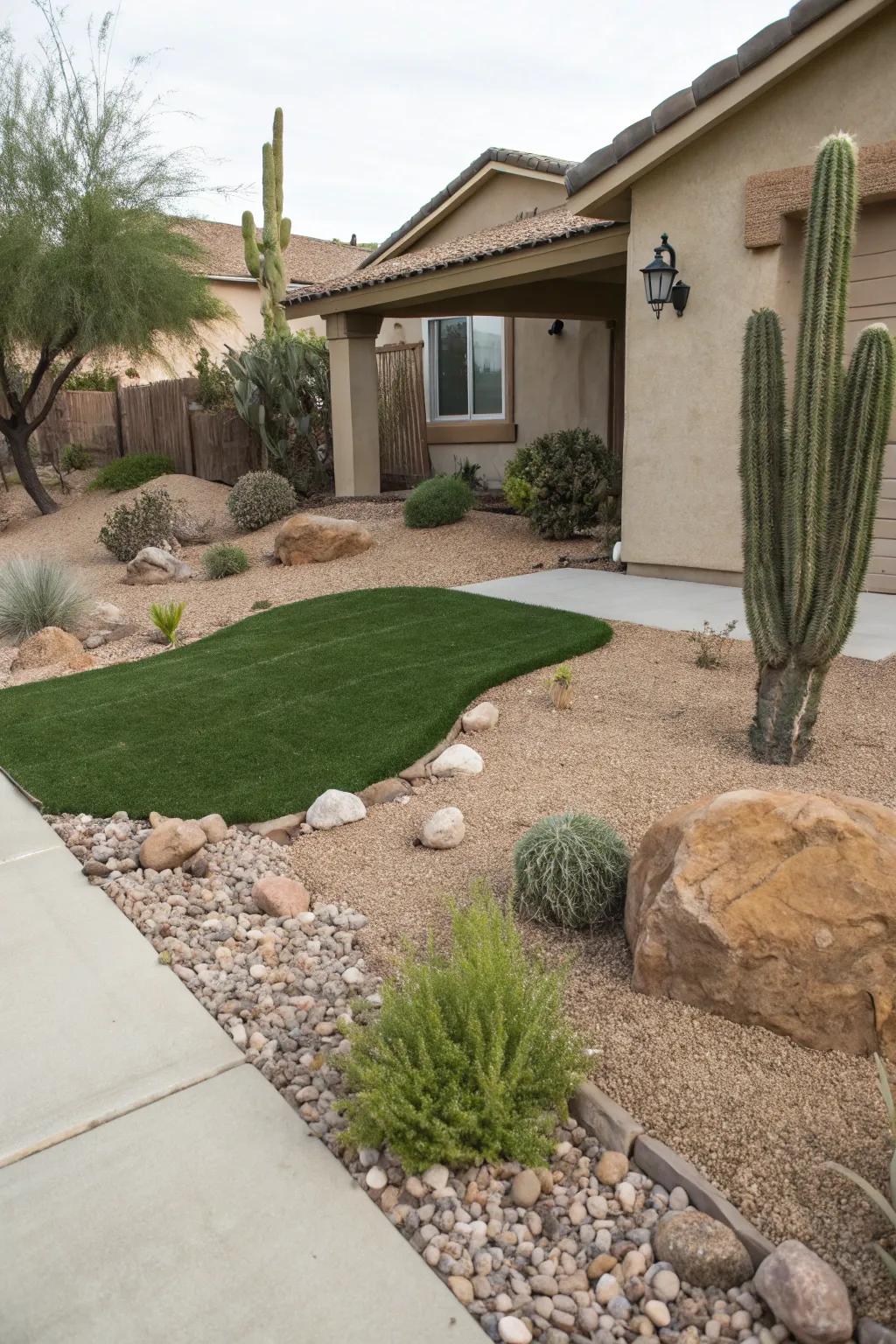 Artificial turf offers the look of grass with minimal water use.