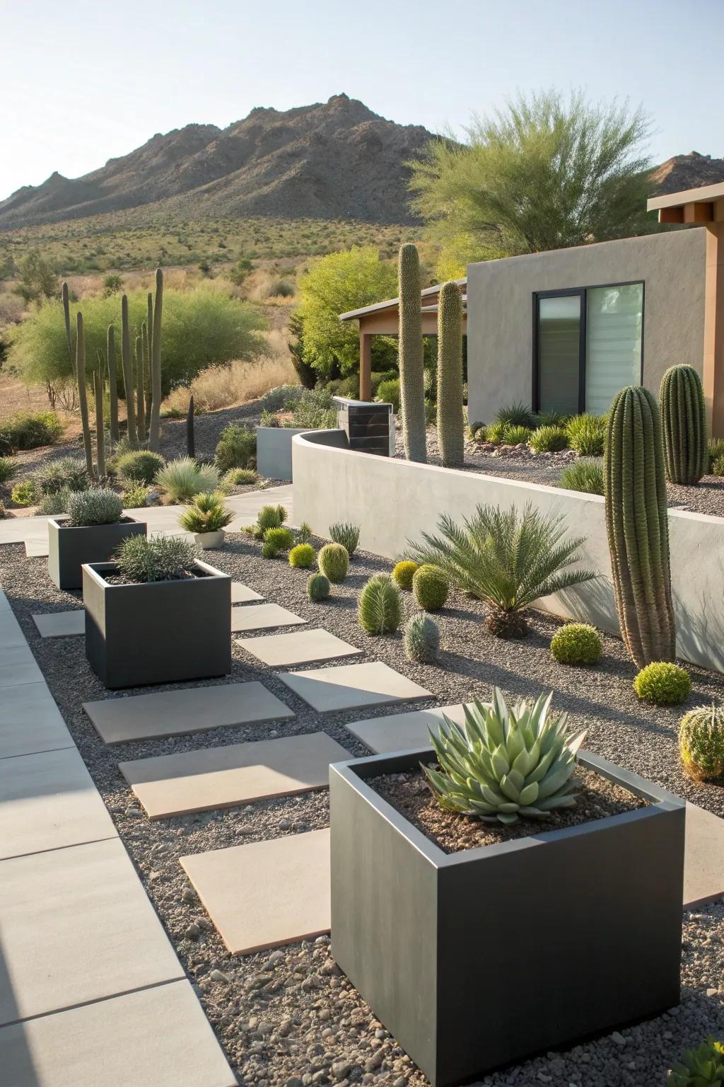 Contemporary touches add a modern flair to an Arizona front yard.