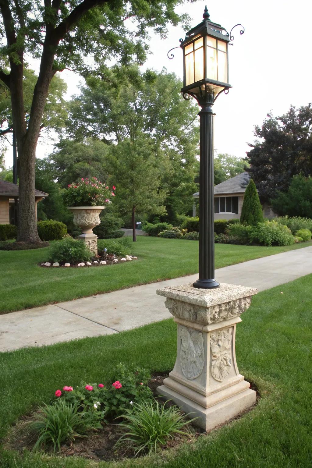 Stone bases add a decorative touch to your light posts.
