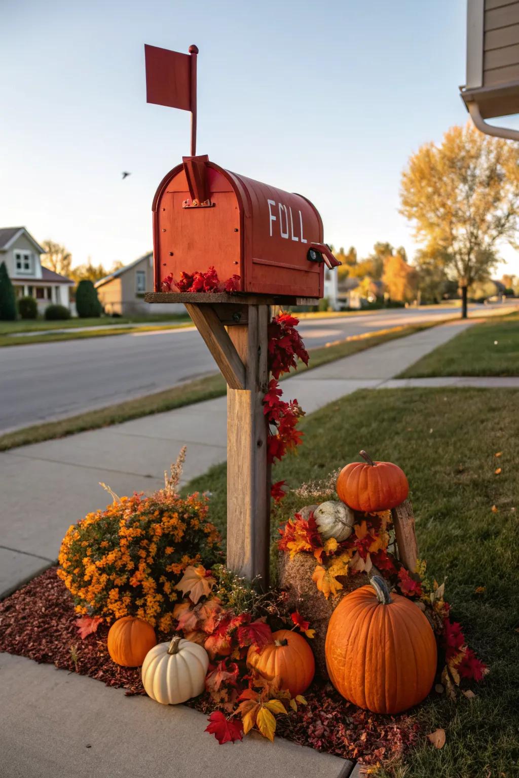 Seasonal decorations keep the mailbox area lively and festive.