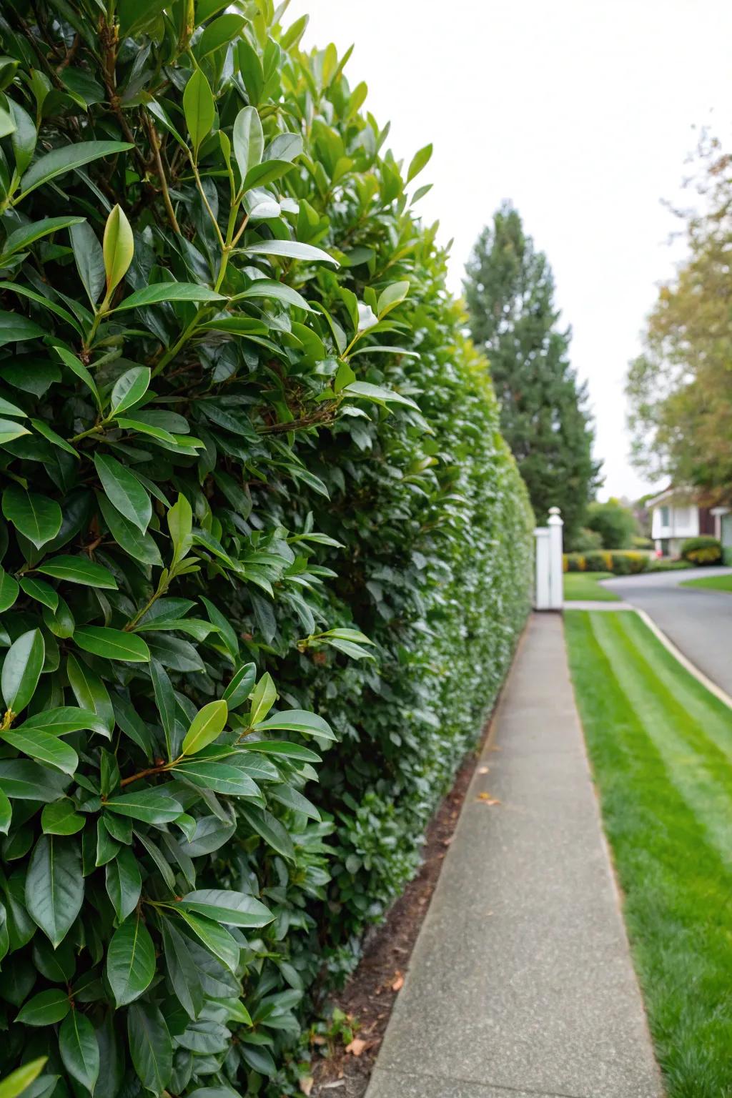 Cherry Laurel: Sophisticated privacy with glossy foliage.