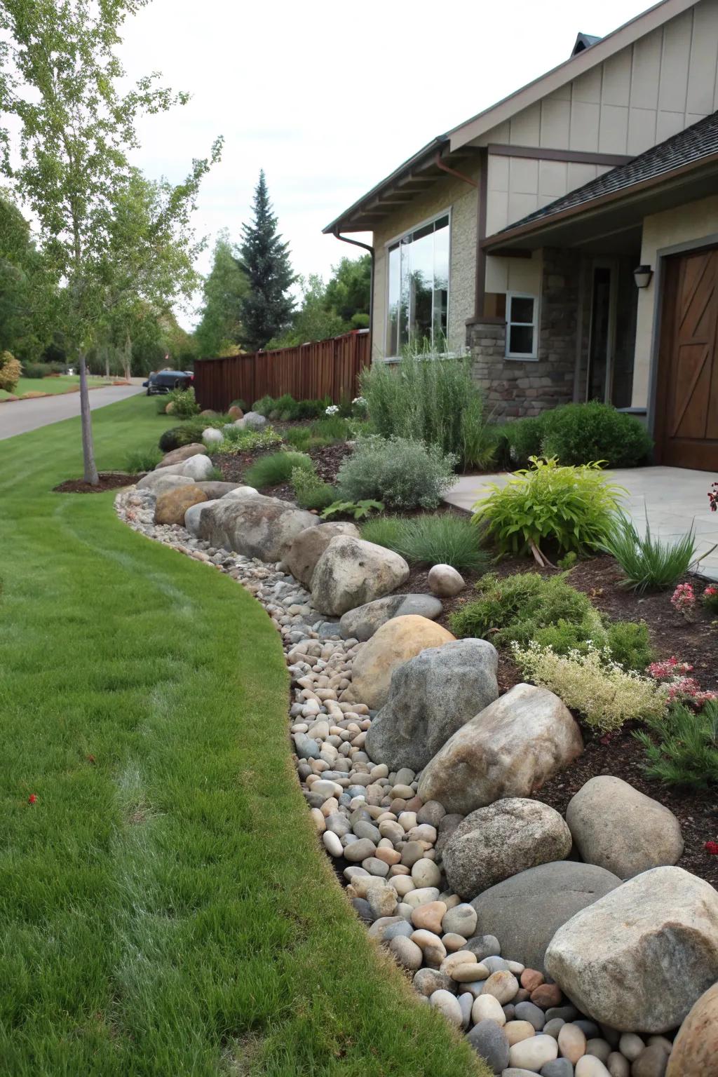 Defined edges with larger stones create a polished look.