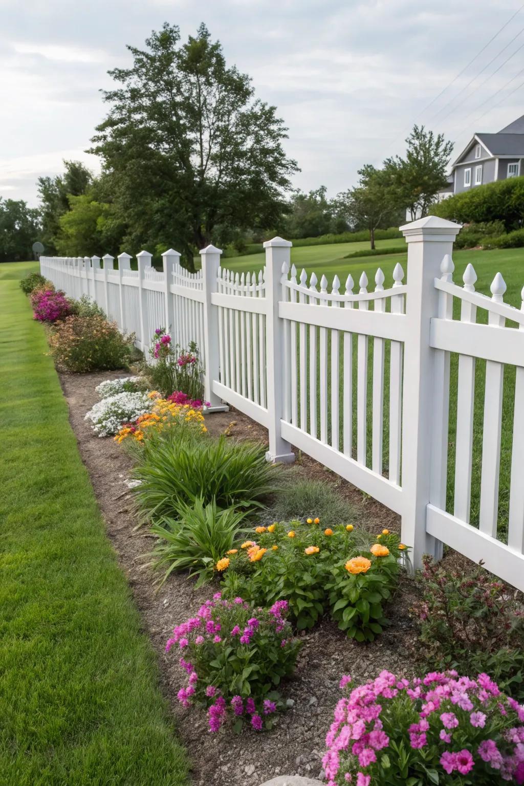 A contemporary take on the classic picket fence with wider, flatter pickets.