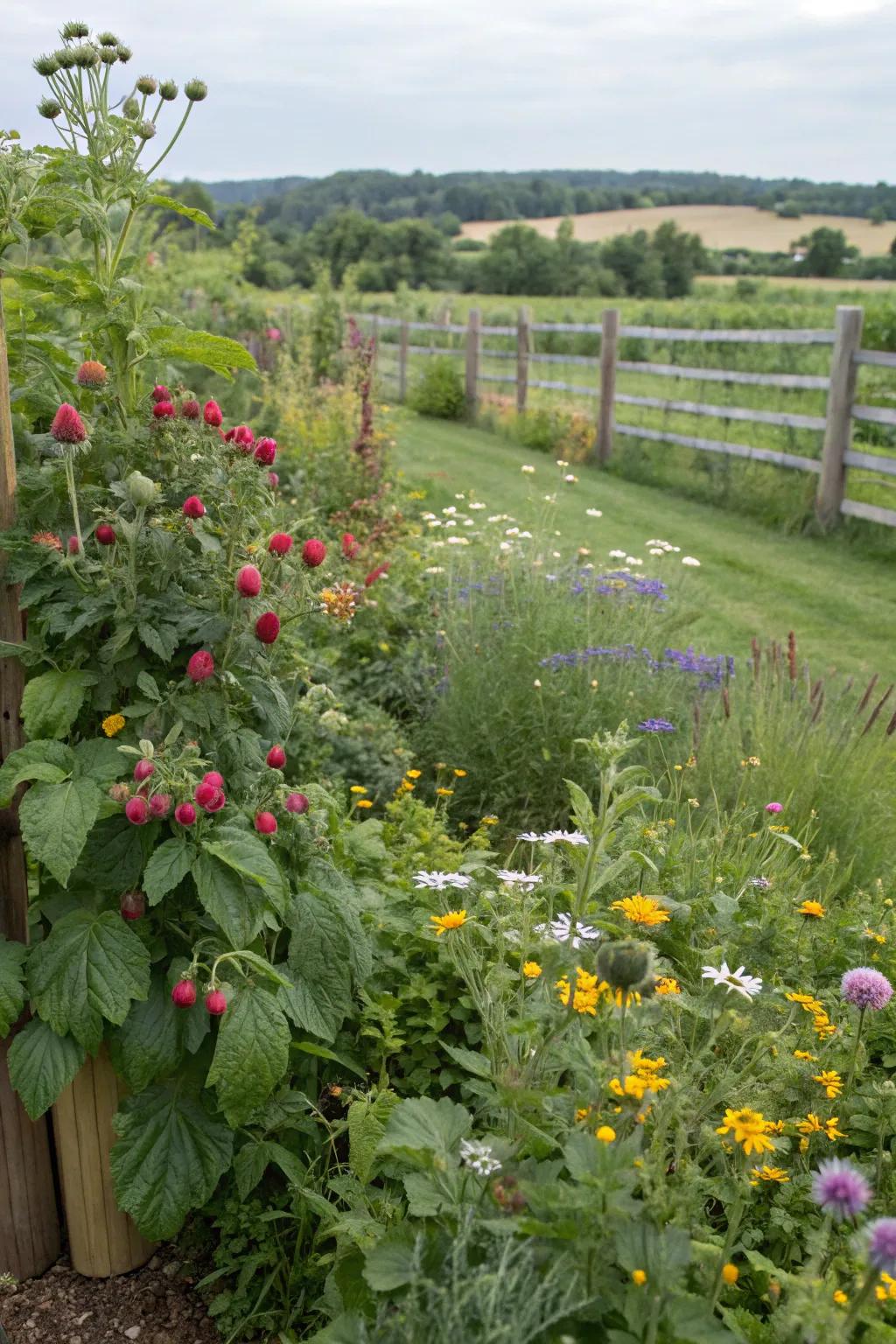 Mixed planting areas enhance garden beauty and biodiversity.