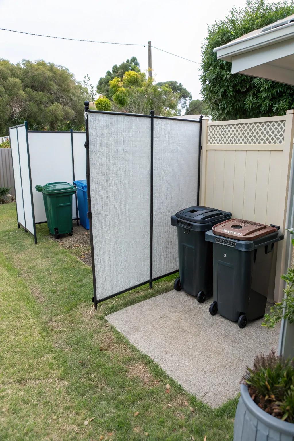 Convenient portable panels for flexible garbage can coverage.