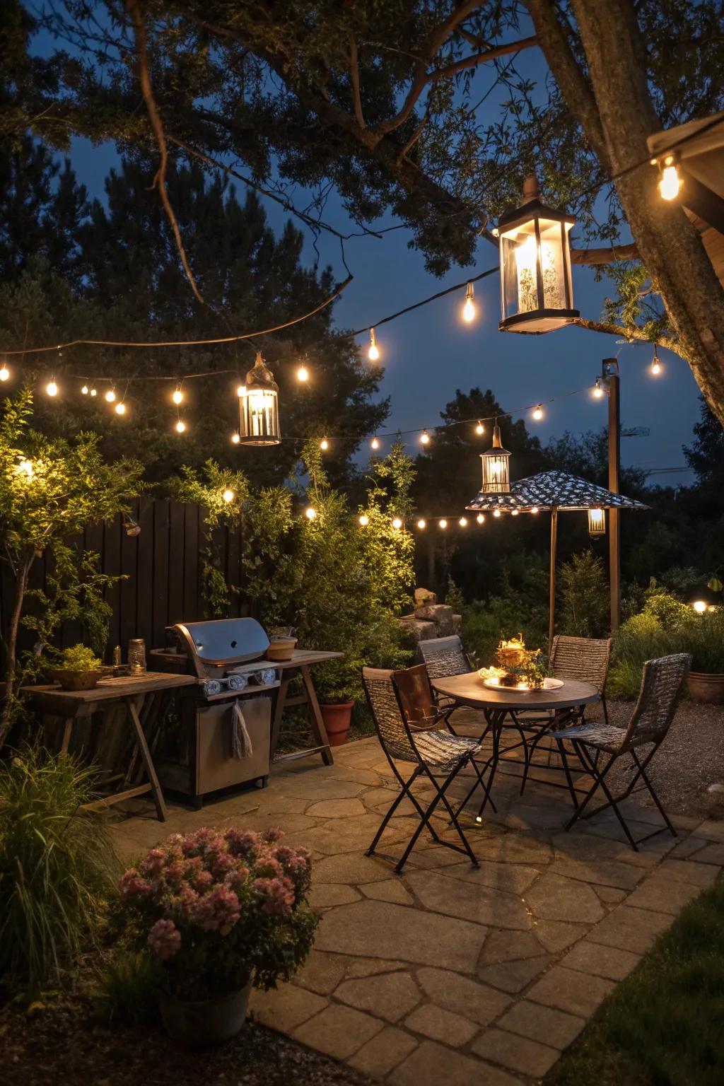 Lighting transforms your garden into a nighttime oasis.