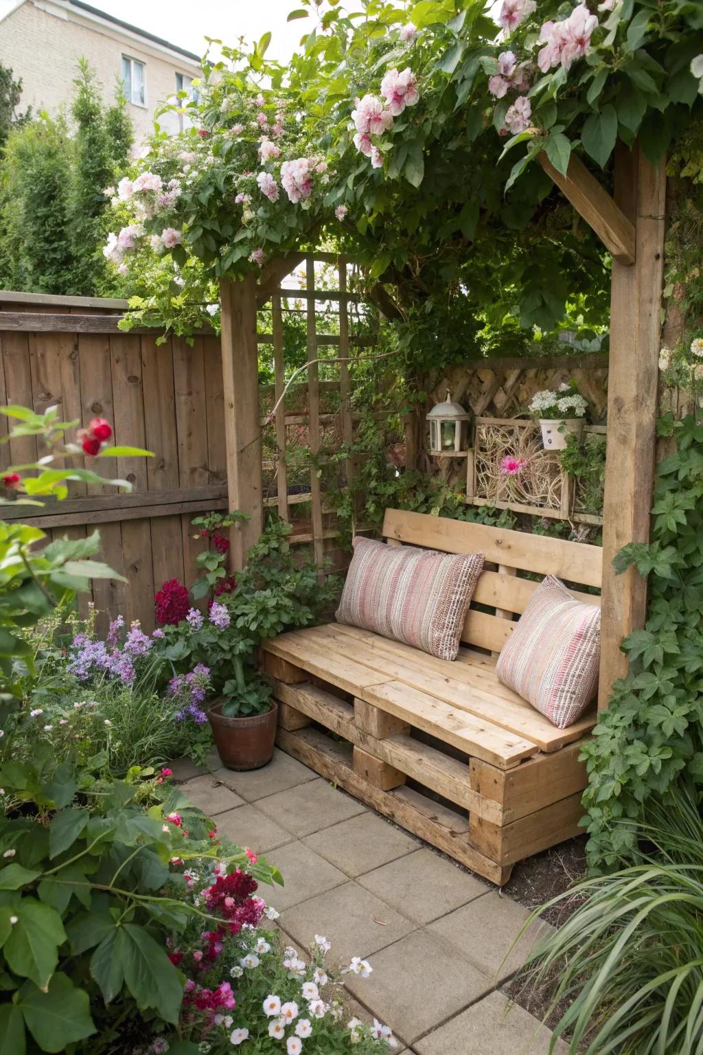 A DIY pallet bench, perfect for eco-friendly garden projects.