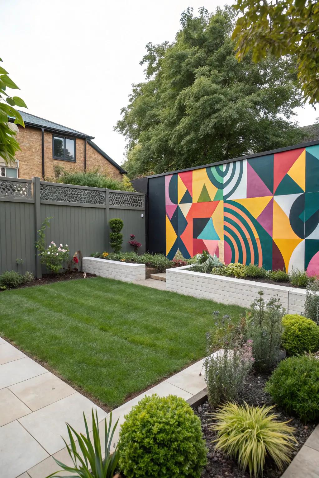 Modern abstract murals bring a touch of art to your garden.