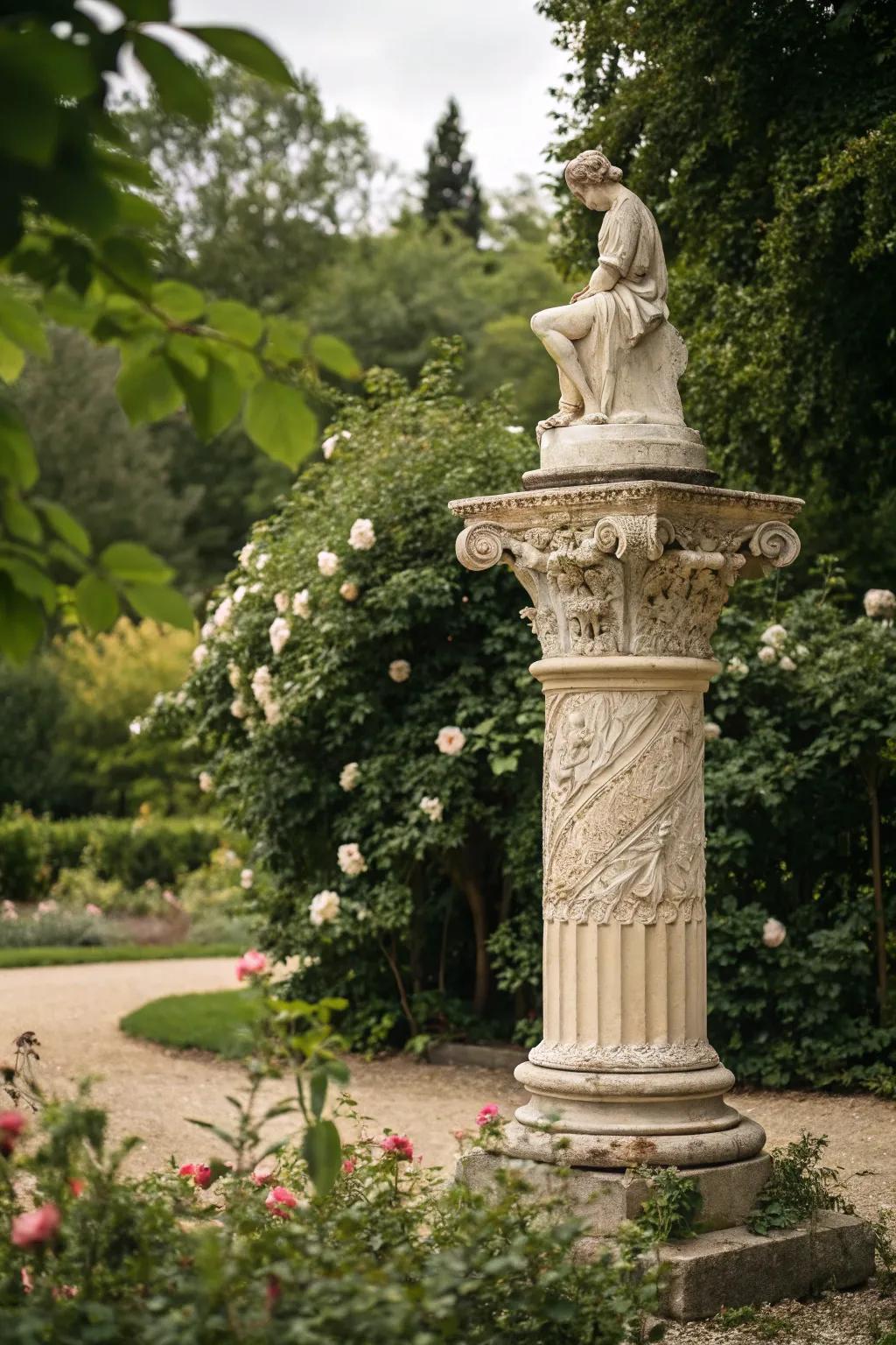 Decorative columns bring elegance and height to garden displays.