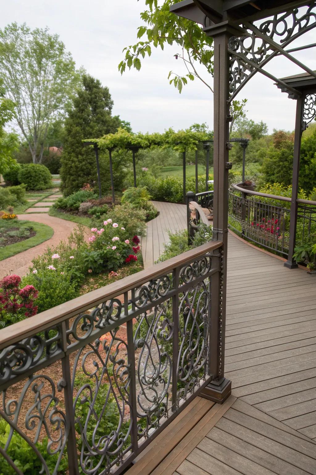 Deck railings can serve as a stunning centerpiece in your garden.