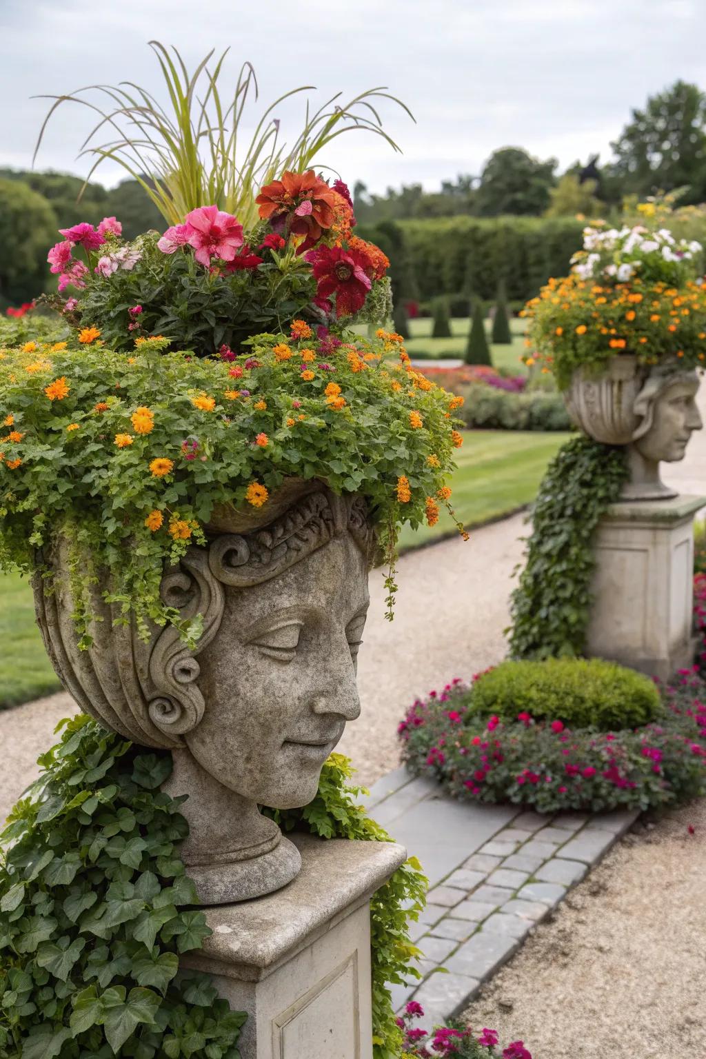 Whimsical planters inject fun and personality into the garden.