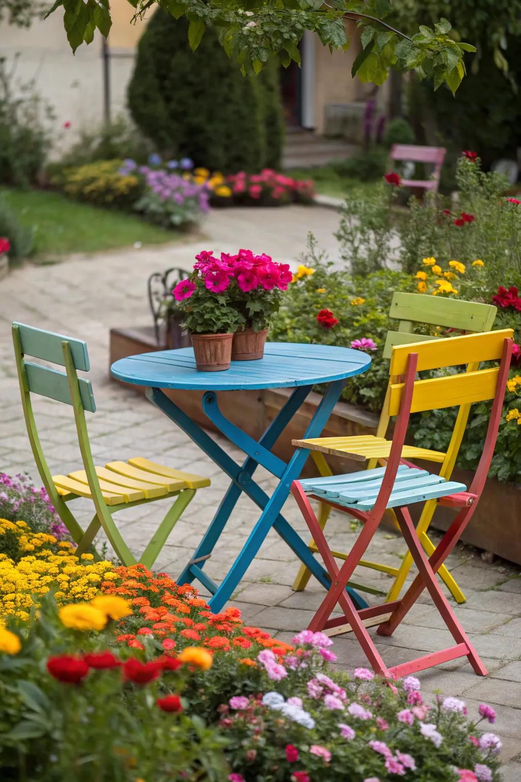 Add a pop of color with a cheerful bistro set.