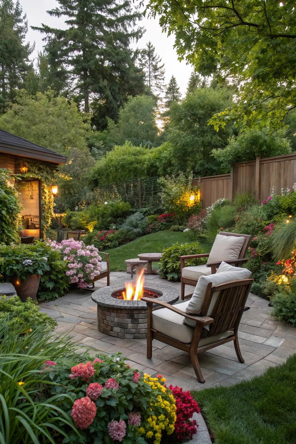 Seating areas turn gardens into social spaces.