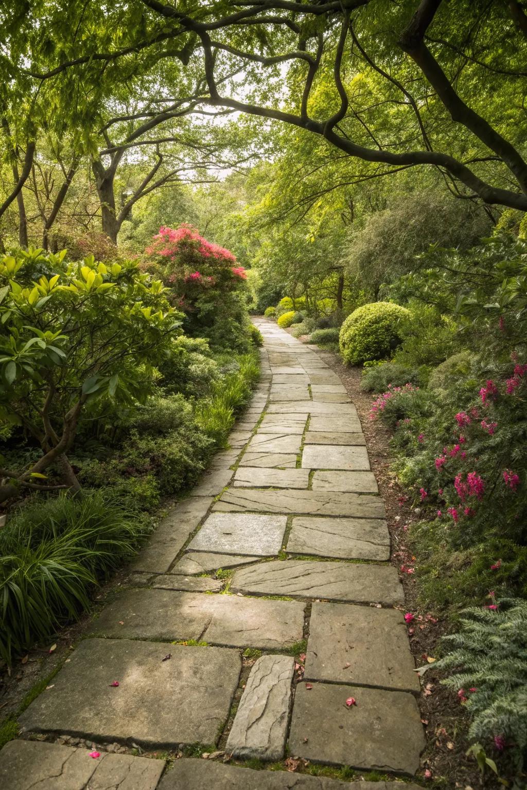 Natural stone tiles create a harmonious integration with garden landscapes.