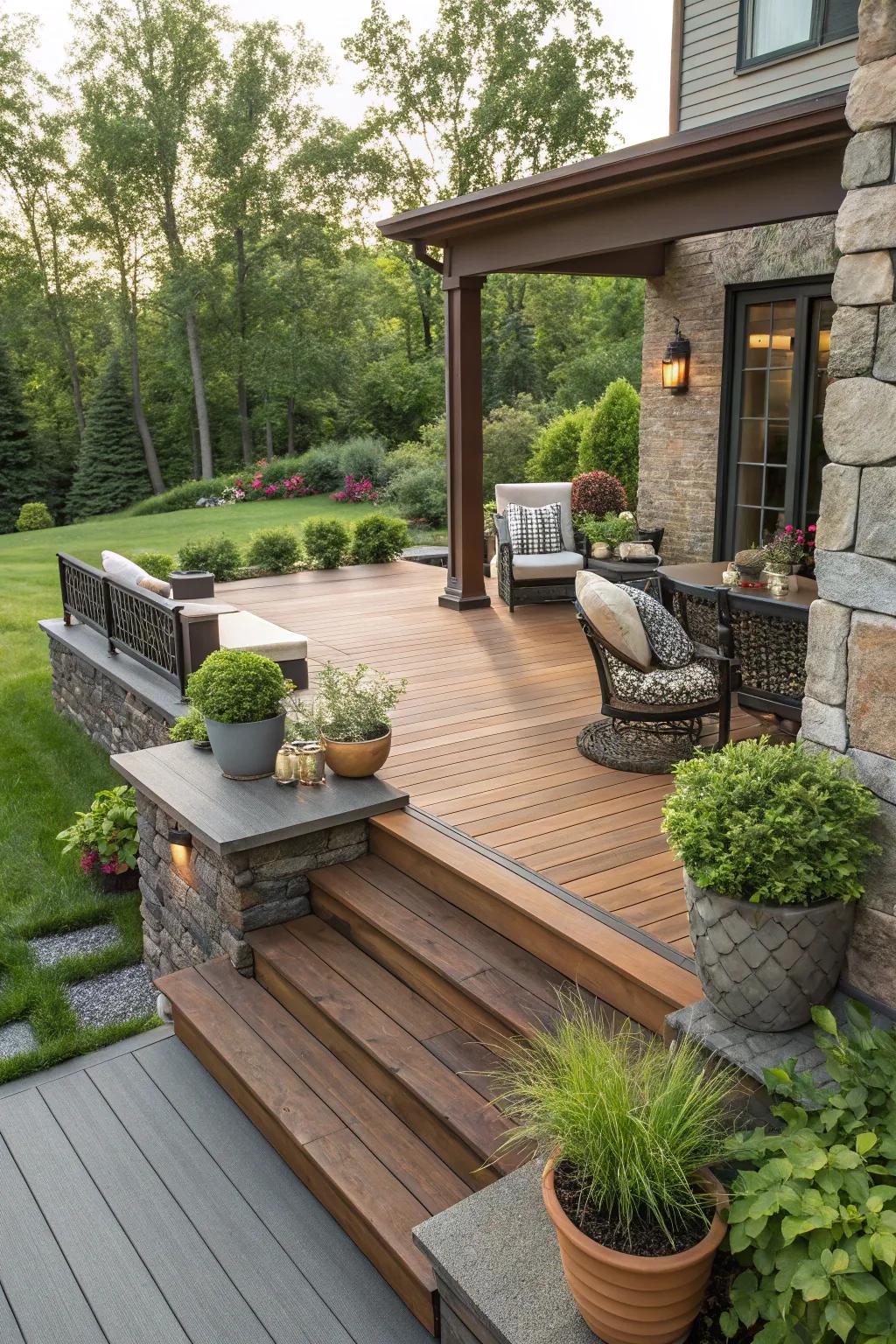 Mixing materials adds texture and interest to your deck.