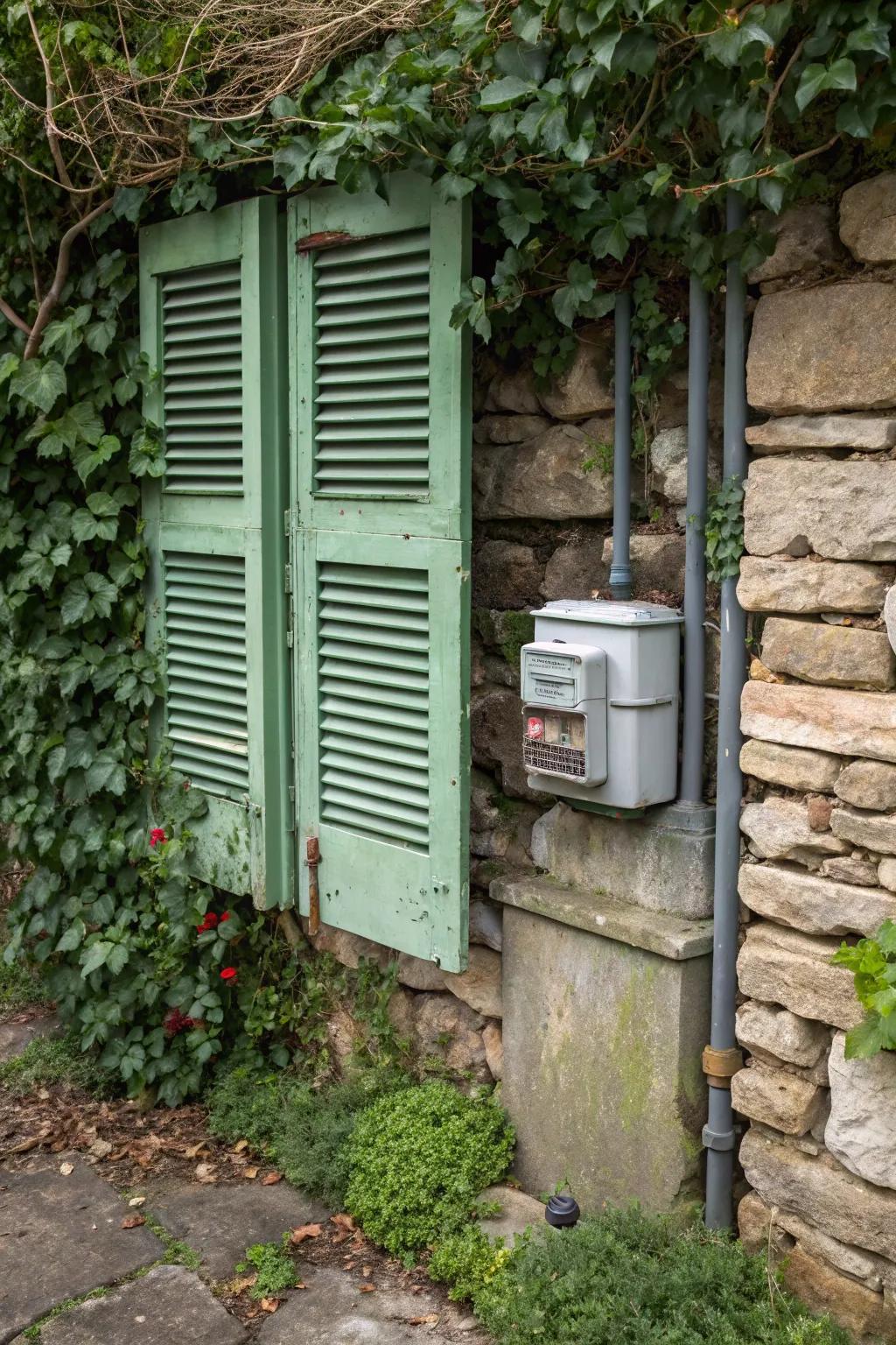 Old shutters add rustic charm to outdoor spaces.
