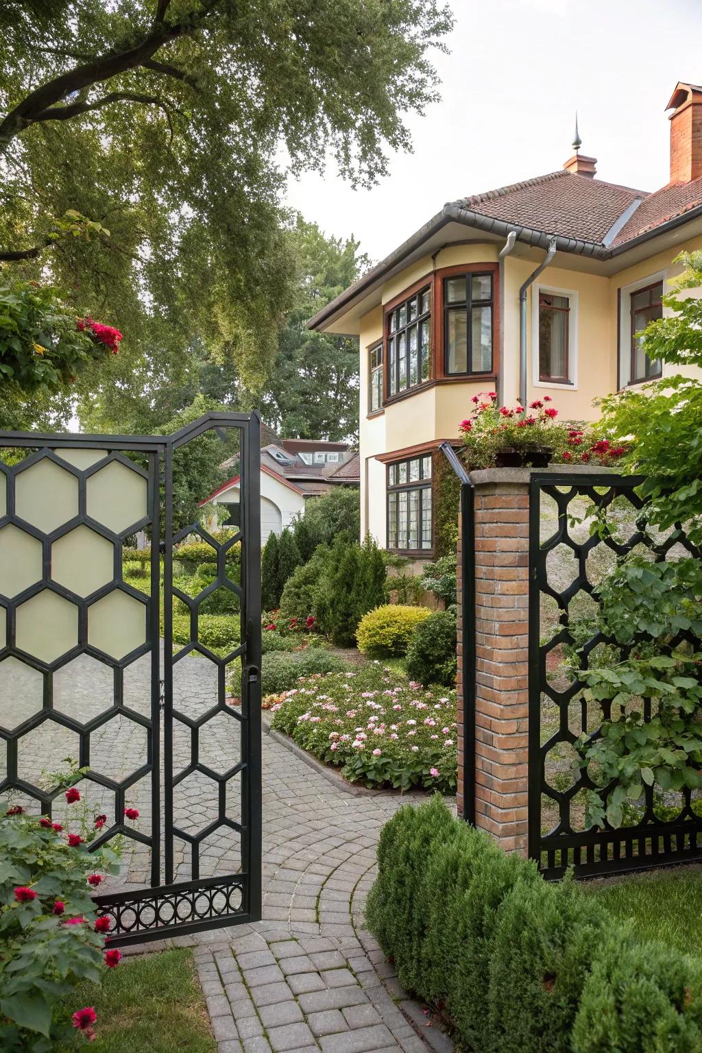 Geometric patterns add unique artistry to gate designs.