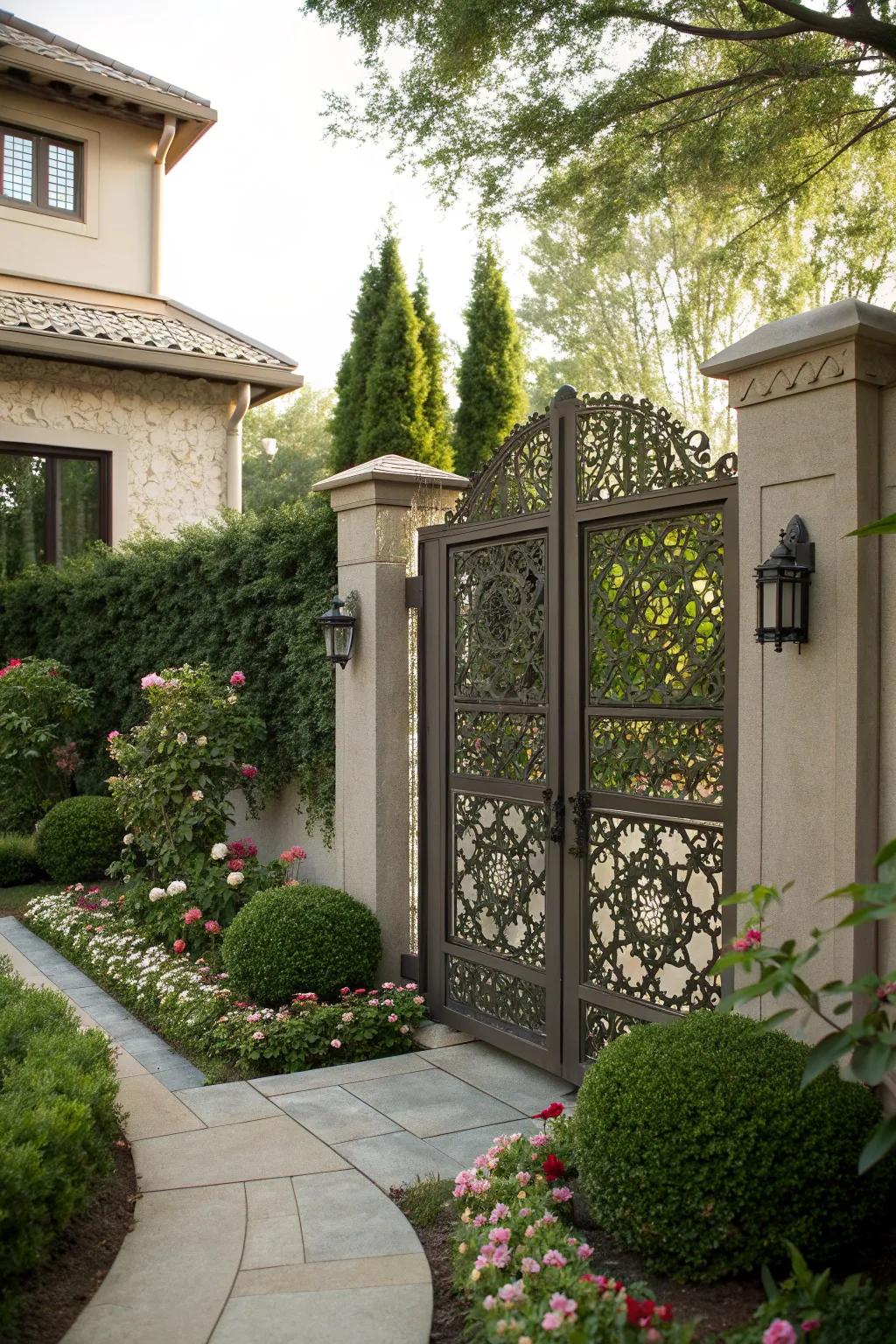 A gate with artistic cut-outs that add character and charm.