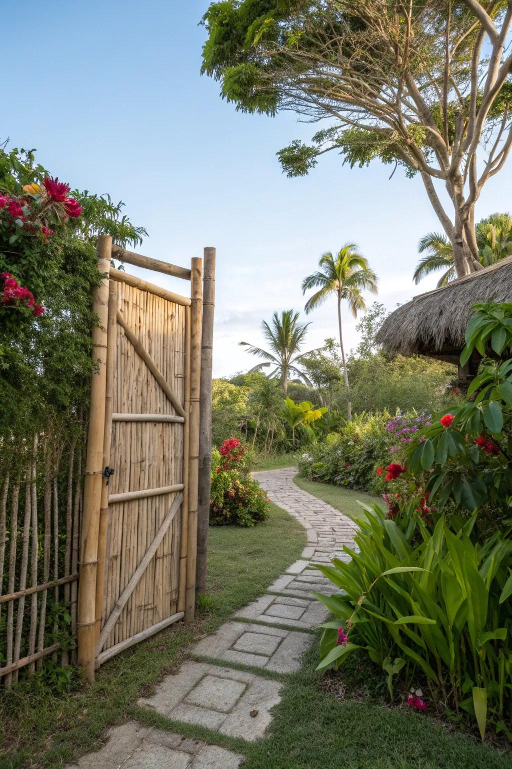 A sustainable bamboo gate exuding exotic charm.