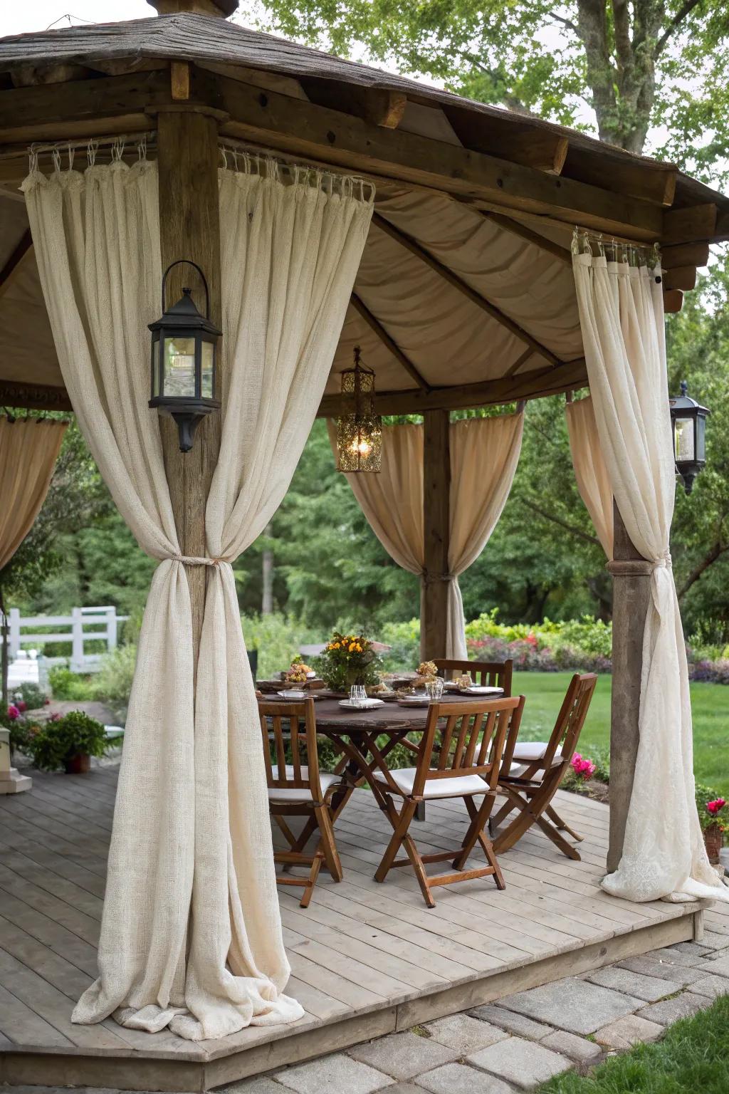 Drop cloths provide a rustic charm, perfect for a natural, earthy aesthetic.