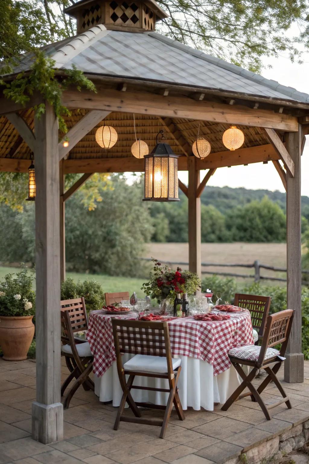 Enjoy meals under the stars with an alfresco dining gazebo.