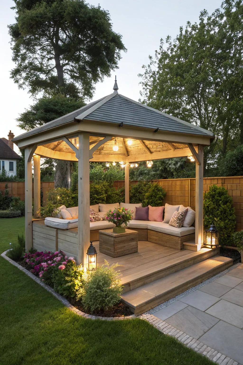 Optimize space with built-in seating in your gazebo.