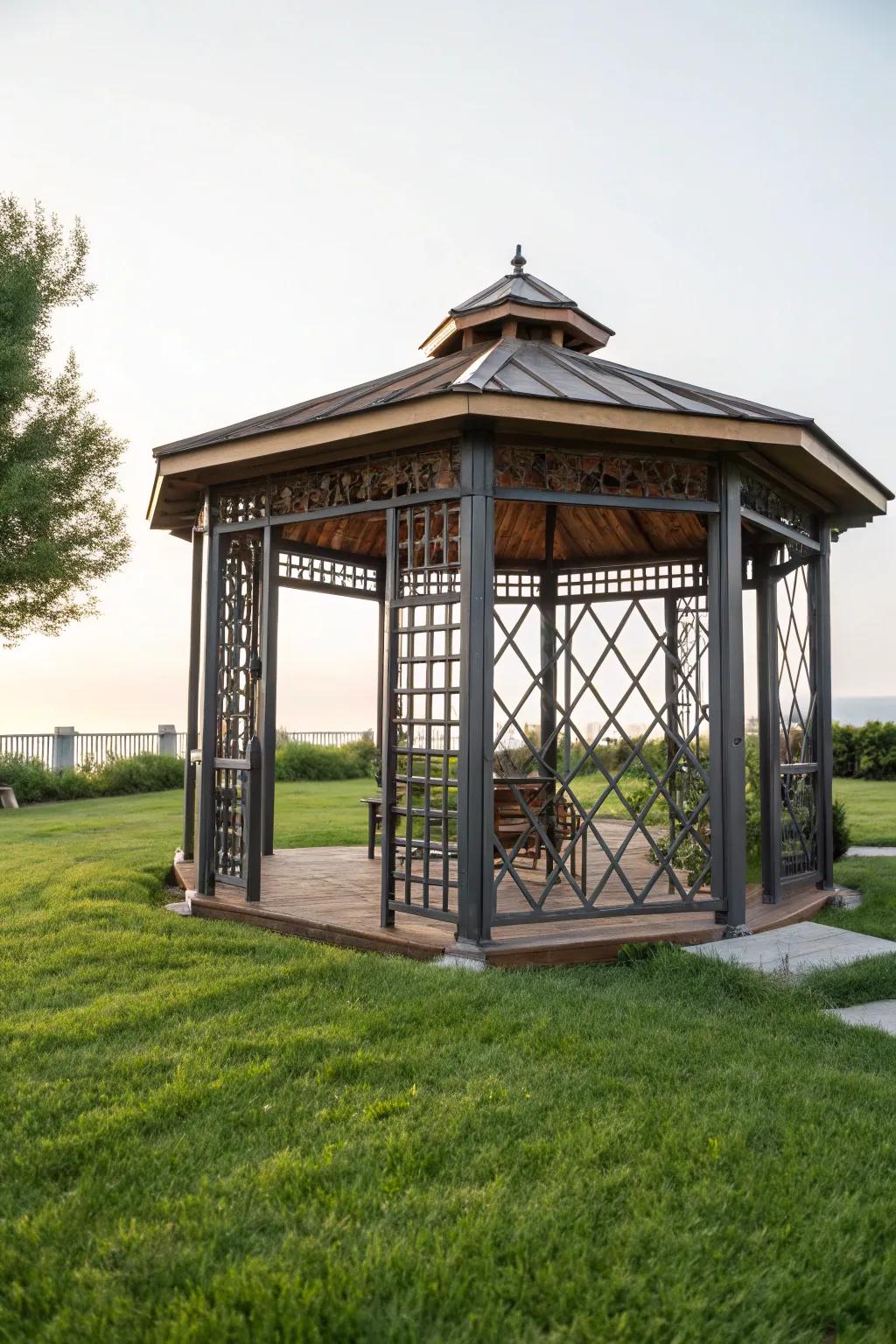 A perfect blend of modern and traditional design in this stylish gazebo.
