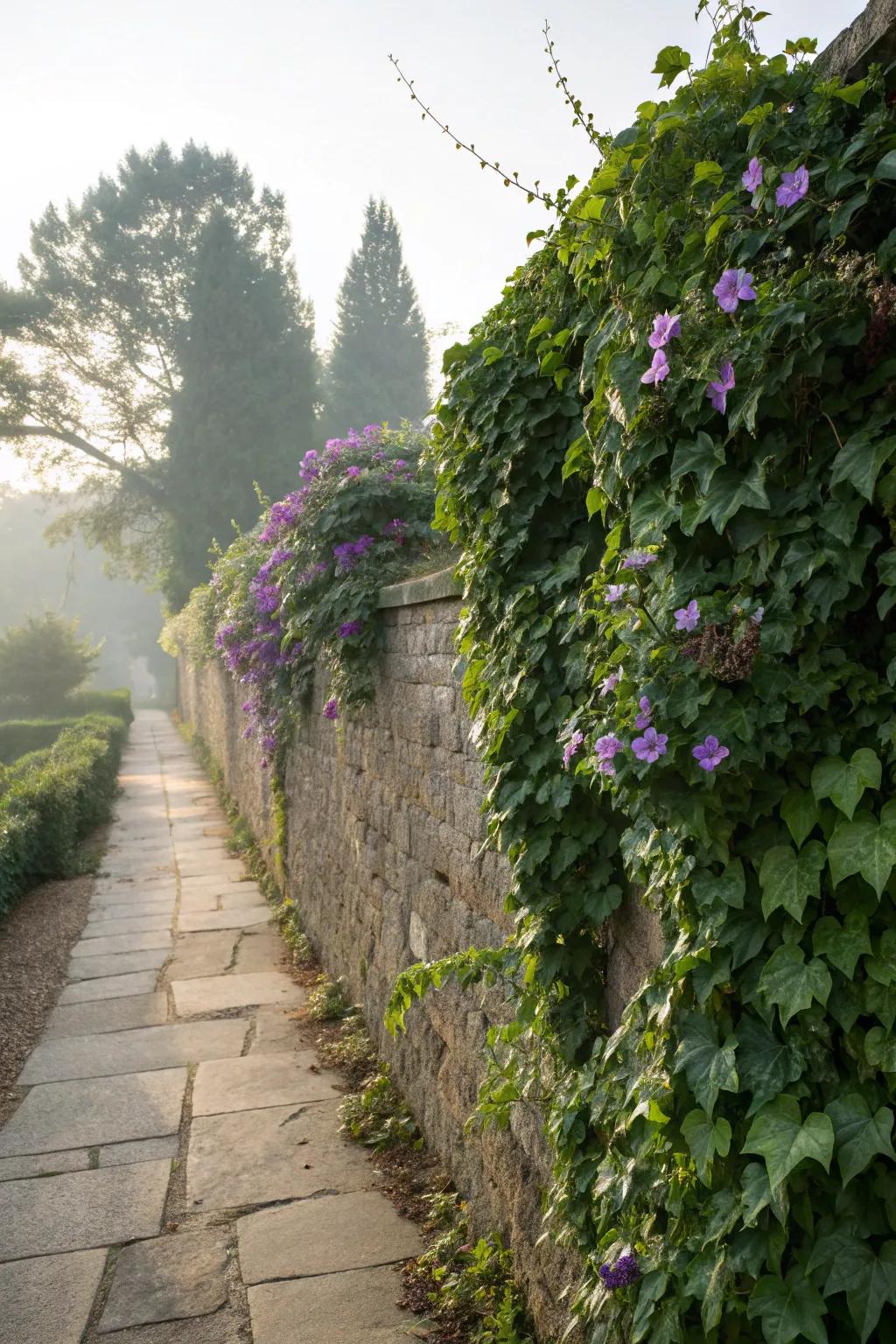 Creeping vines add an ancient look to garden structures.
