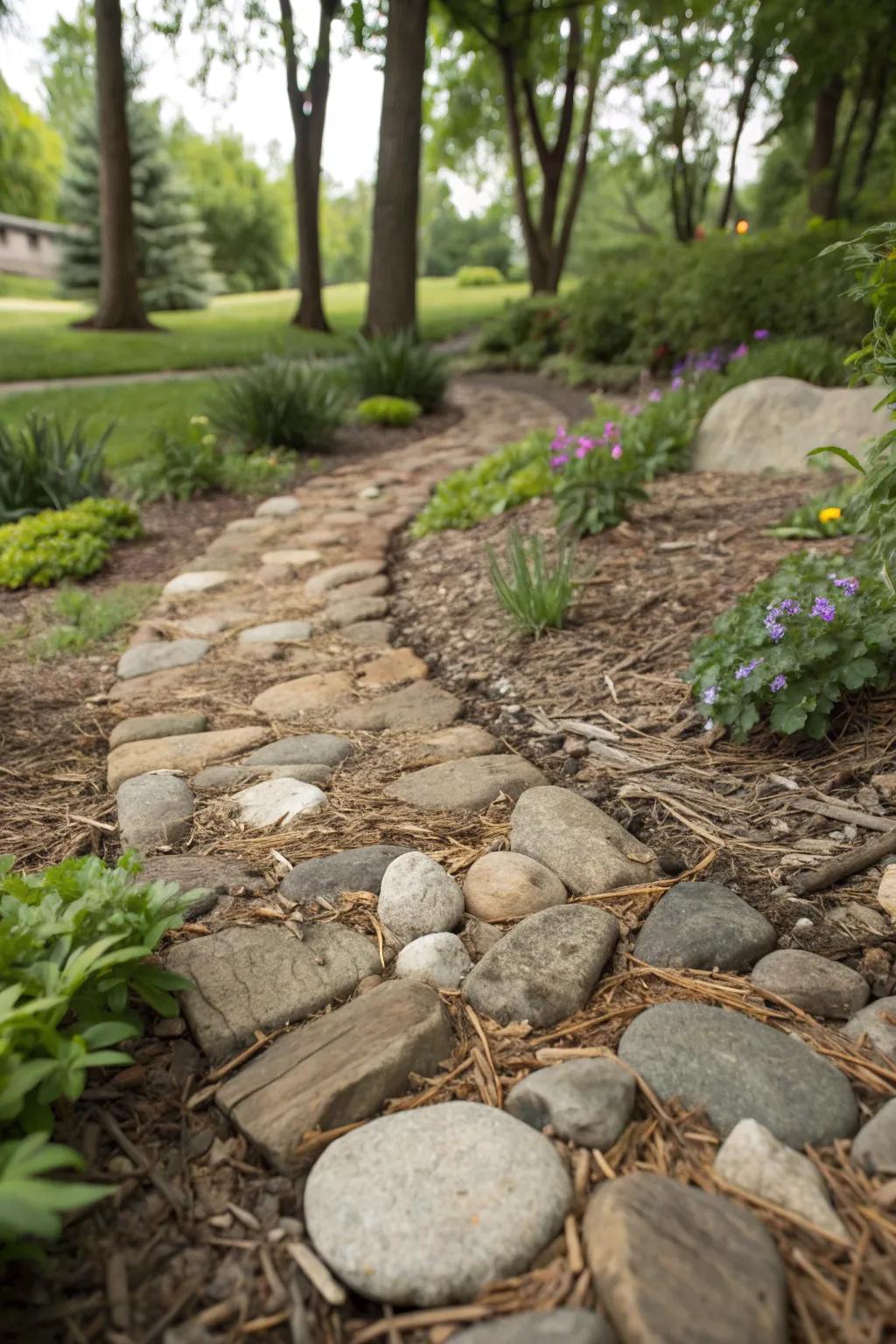 A walkway rich in textures that invites exploration.