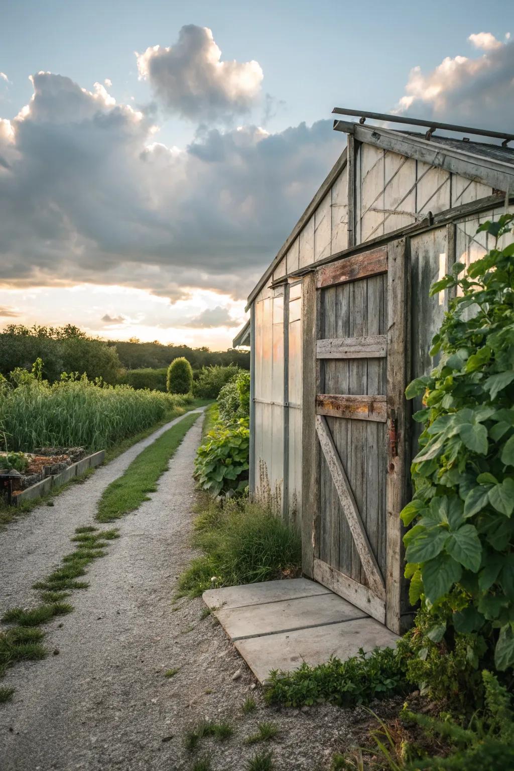 Capture countryside charm with barn-style greenhouse doors.