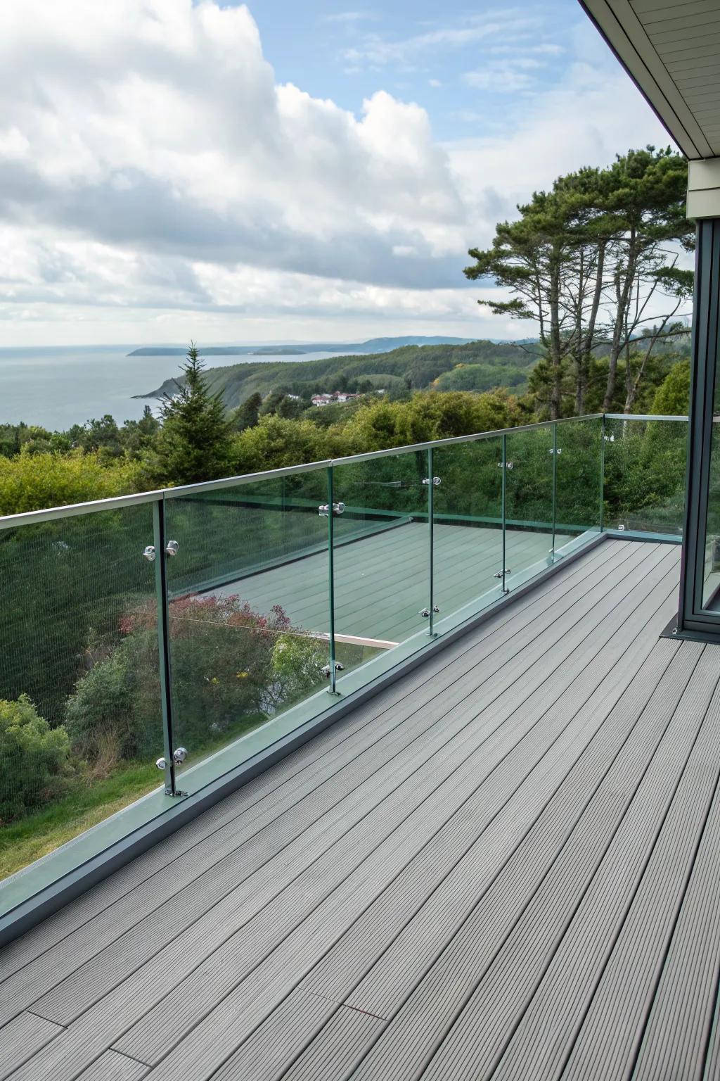 Glass railings add a modern touch and offer unobstructed views.
