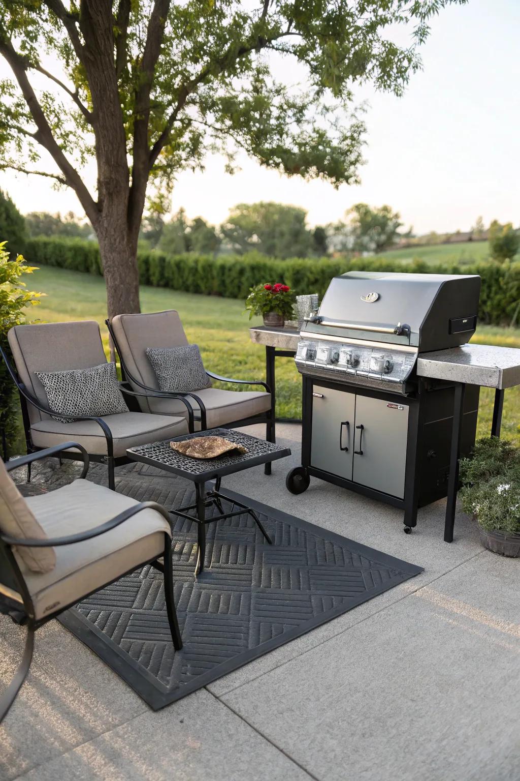 Integrated seating turns grilling into a social event.